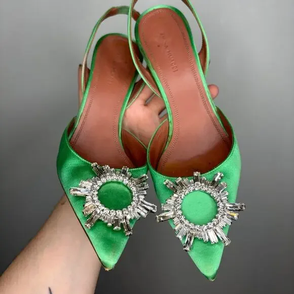 Amina Muaddi Green Begum Sling Heels - Picture 11 of 11